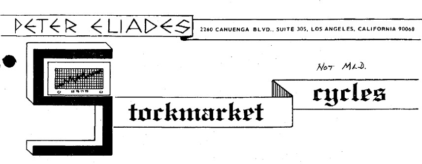 The original Stockmarket Cycles newsletter masthead, with Peter Eliades' name and a Los Angeles address